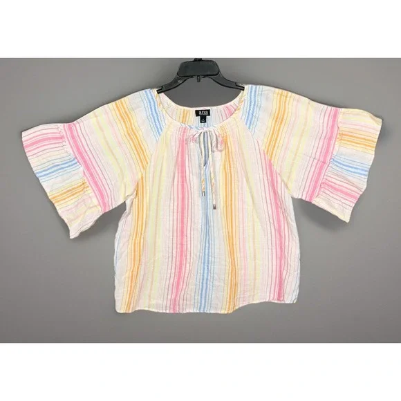 Ladies Ana A New Approach Ladies Medium Shirt Rainbow Striped Boho Top - Picture 2 of 4